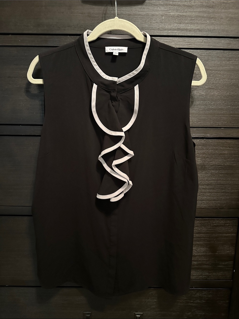 Calvin Klein Black Sleeveless Camisole with White Ruffle Trim